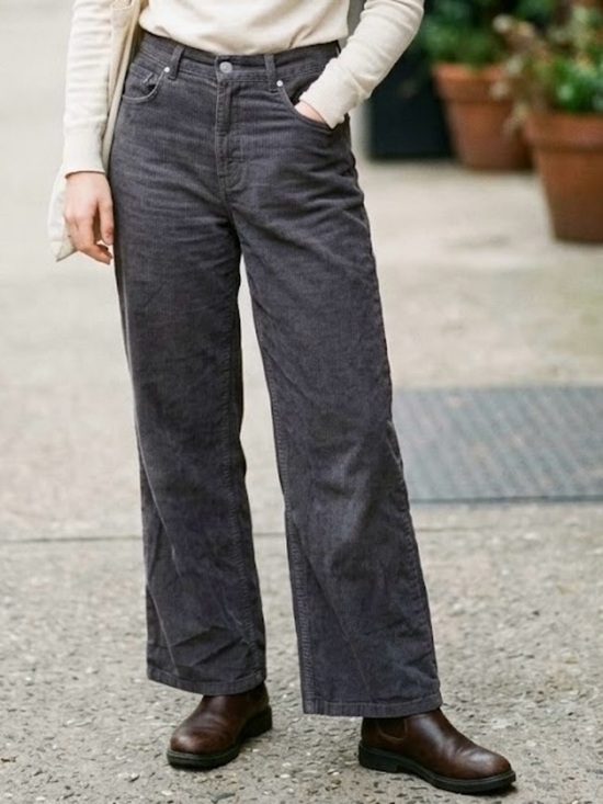 refuge Pants - Refuge Charcoal Grey Corduroy Wide Leg Pants Boho Cottagecore Utilitycore L